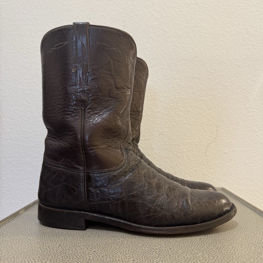 Lucchese Vintage Western Cowboy Boots Size 9 D Elephant Print Brown Ropers